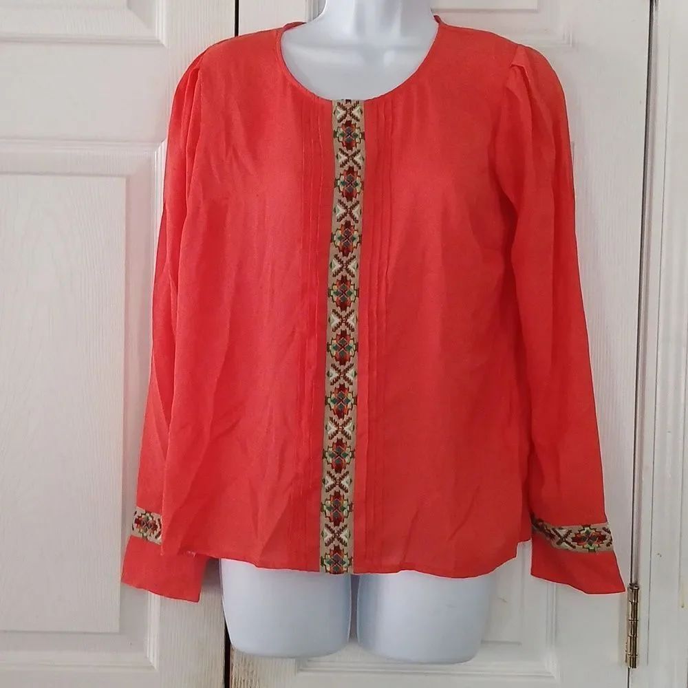 Needle & Thread long sleeve orange embroidered boho chiffon blouse Sz S NWOT